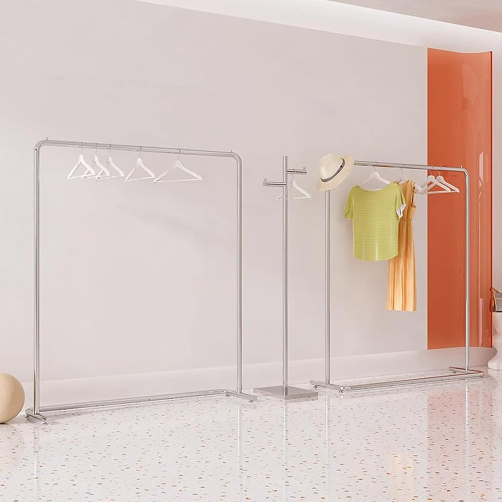 Garment Rack Heavy Duty Clothes Rail With U-shaped Base, Silver Stainless Steel Clothing Rack For Hanging And Displaying Clothes, Single Rod Coat Rack For Bedrooms And Boutiques(Size:100X40X130CM)