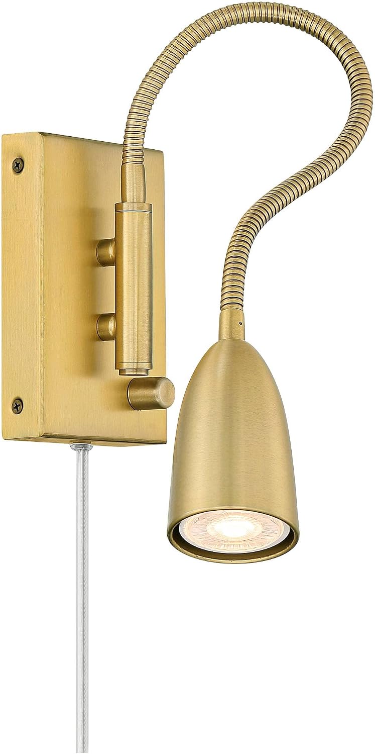 360 Lighting Lido Modern Reading Wall Lamps Set of 2 Warm Gold Metal Plug-in LED Adjustable Gooseneck Arm for Bedroom Bathroom Vanity Living Room Home Hallway Dining Family Kitchen House