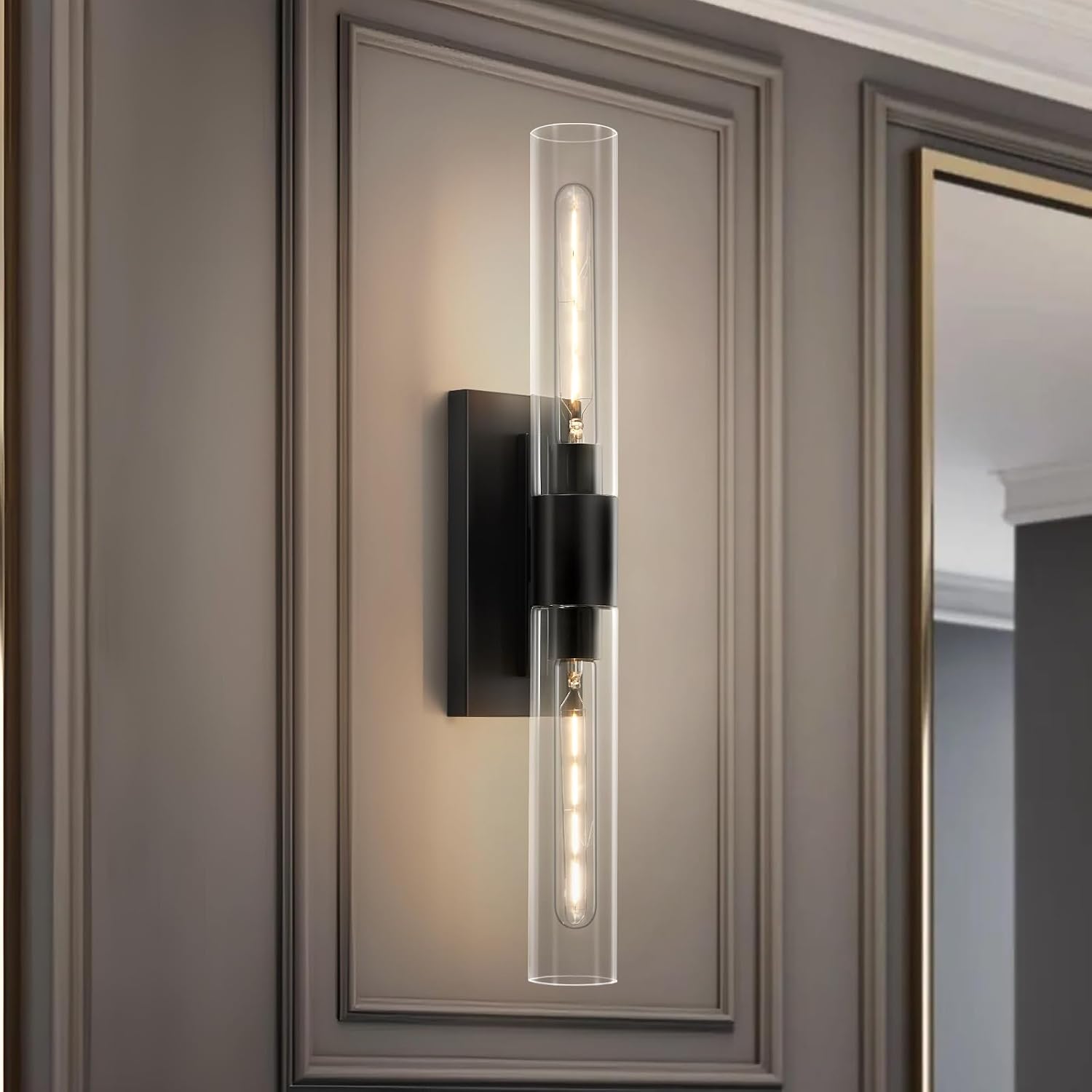 24.8' L Wall Sconces 2-Lights Black Wall Lights Fixtures Morden Cylinder Wall Light for Bathroom Vanity Light Indoor Wall Mounted Lamps for Living Room,Bedroom,Hallway