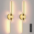 Battery Operated Wall Sconce Set of 2,Gold 23.6' 3000K-6500K LED Dimmable Wall Sconces with Remote Control,Wireless Wall Light USB Rechargeable for Bedroom Hallway Living Room Background Wall Lighting