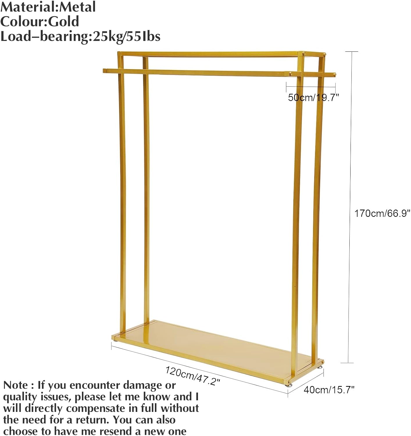 Double Rod Gold Clothing Garment Rack Dresses Display W/ 2 Shelves | Heavy Duty Boutiques Retail Display Stand Wedding Dress Racks for Hanging Long Dresses, Shoes Bags Clothes Organize