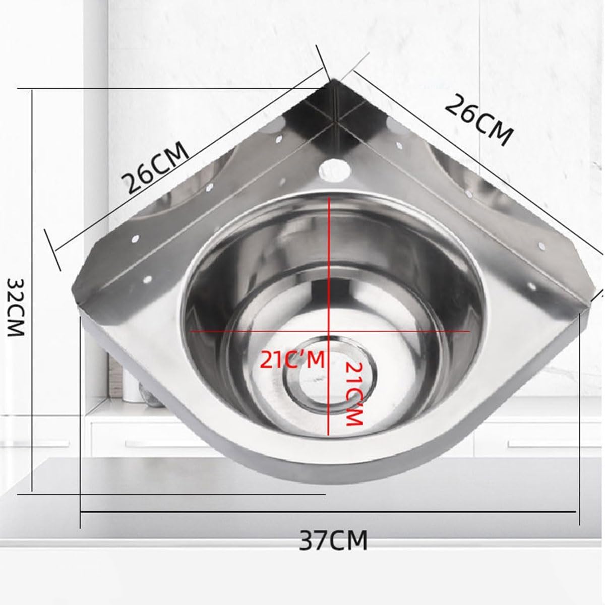 RV Sink,Wall Mounted Stainless Steel Corner Washbasin, Corner Kitchen Sink with Tap, Sink Drain Pipe, Ideal for RV, Boat, Bathroom, Kitchen, Toilet
