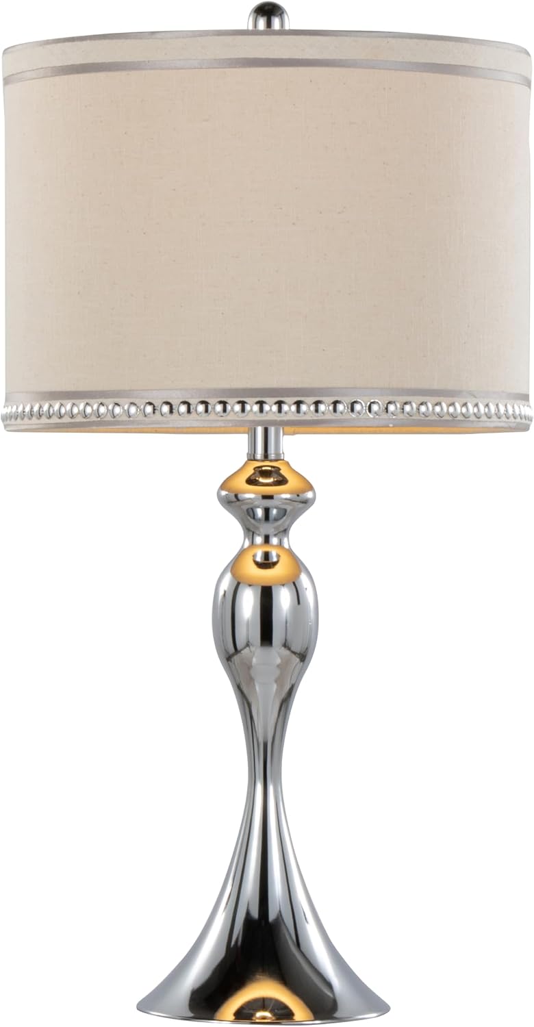 Ashland 27' Metal Table Lamps Set of 2, Desk Lamp, Bedside Lamps for Night Stands, Nightstand Lamp, Small Lamp, Small Table Lamps for Living Room Set of 2 (Polished Chrome, Cream Linen)