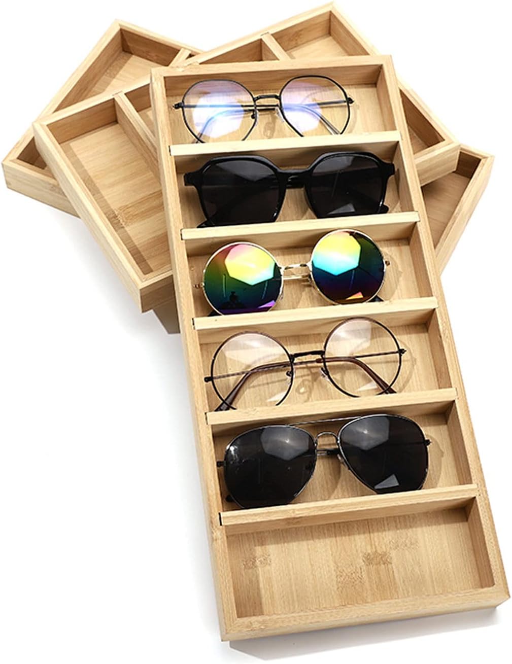 Eyewear es 4/5/6 Grids Sunglasses Display Box Wooden Sunglasses Organizer, Sunglasses Holder Jewelery Display Organizer Tray Sunglasses Display Case Sunglasses Eyewear (Size : Large)