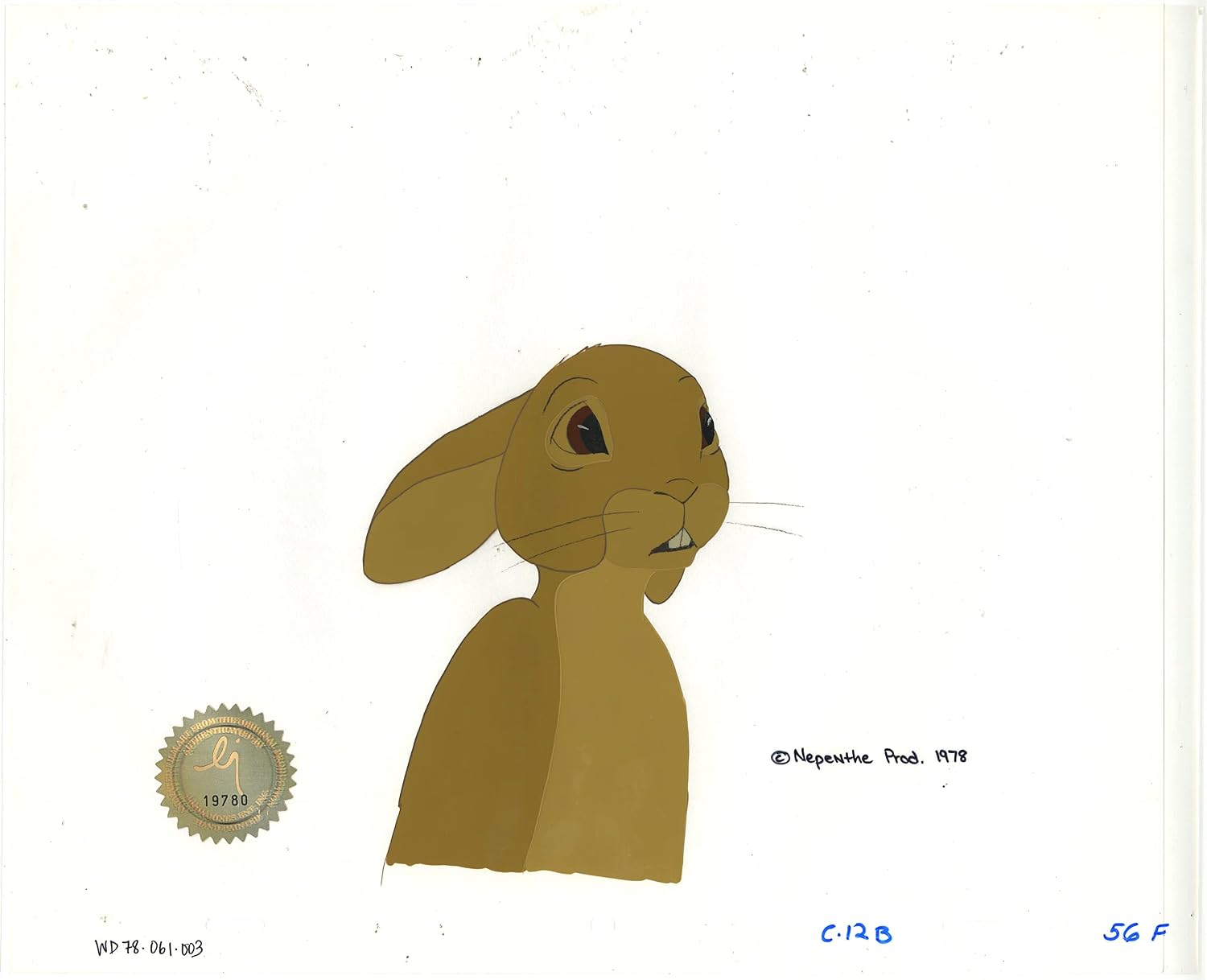 Watership Down 1978 Production Animation Cel of Fiver with LJE Seal and COA 061-003
