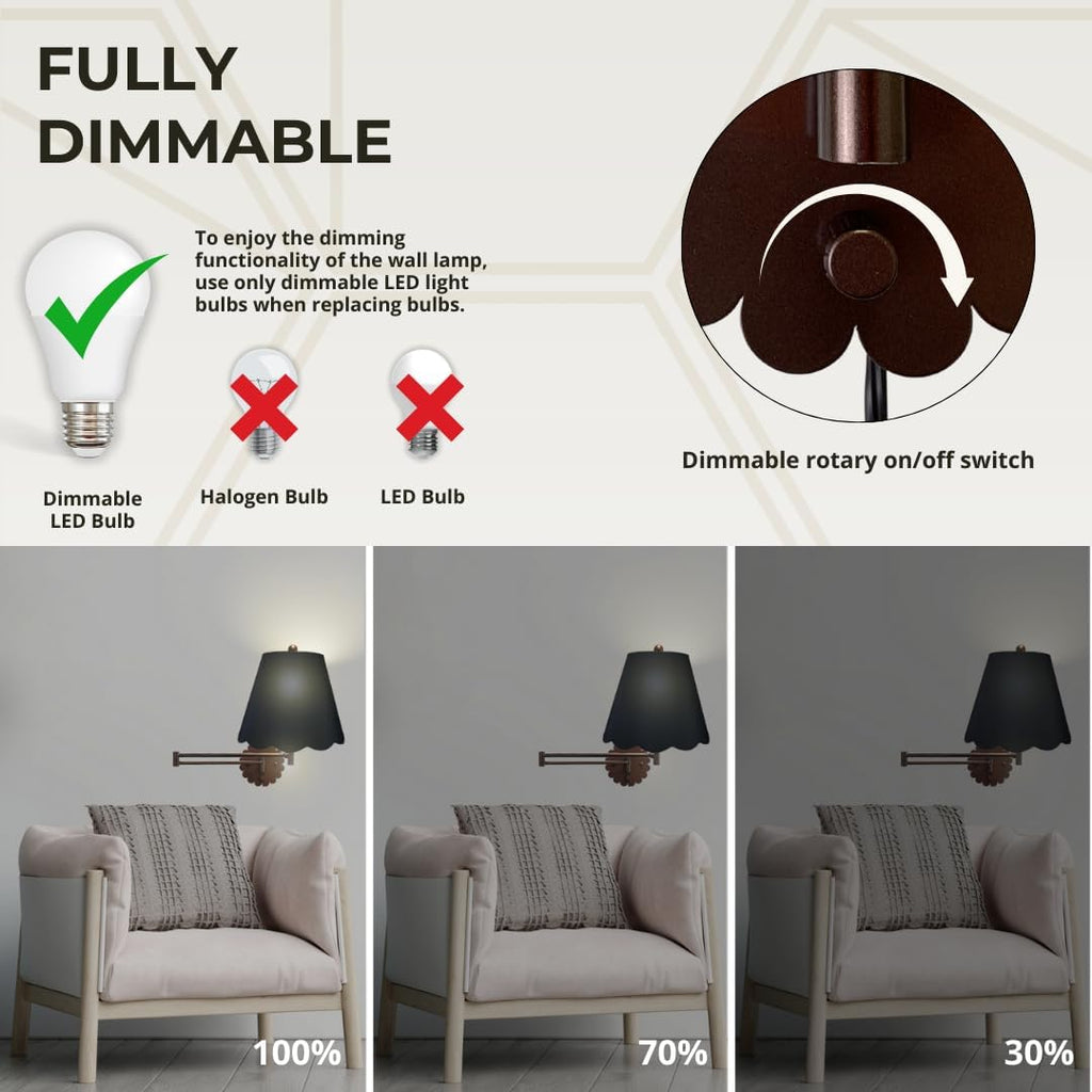 Royal Designs, Inc. Set of 2 Scalloped Swing-Arm Dimmable Wall Lamp - Oil Rubbed Bronze Lamp with Black Scallop Hardback Lampshade