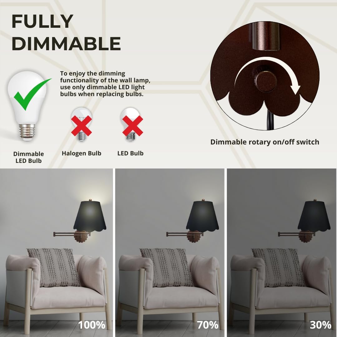 Royal Designs, Inc. Set of 2 Scalloped Swing-Arm Dimmable Wall Lamp - Oil Rubbed Bronze Lamp with Black Scallop Hardback Lampshade