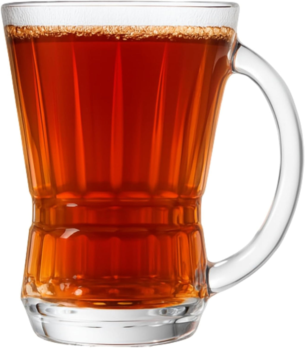 Clear Glass Coffee and Tea Cups with Handle, Set of 48, Small Glass Mugs for Espresso, Cappuccino, Latte, Turkish Tea, Events, Parties, Catering & Gift, Ribbed Drinkware, 5 oz