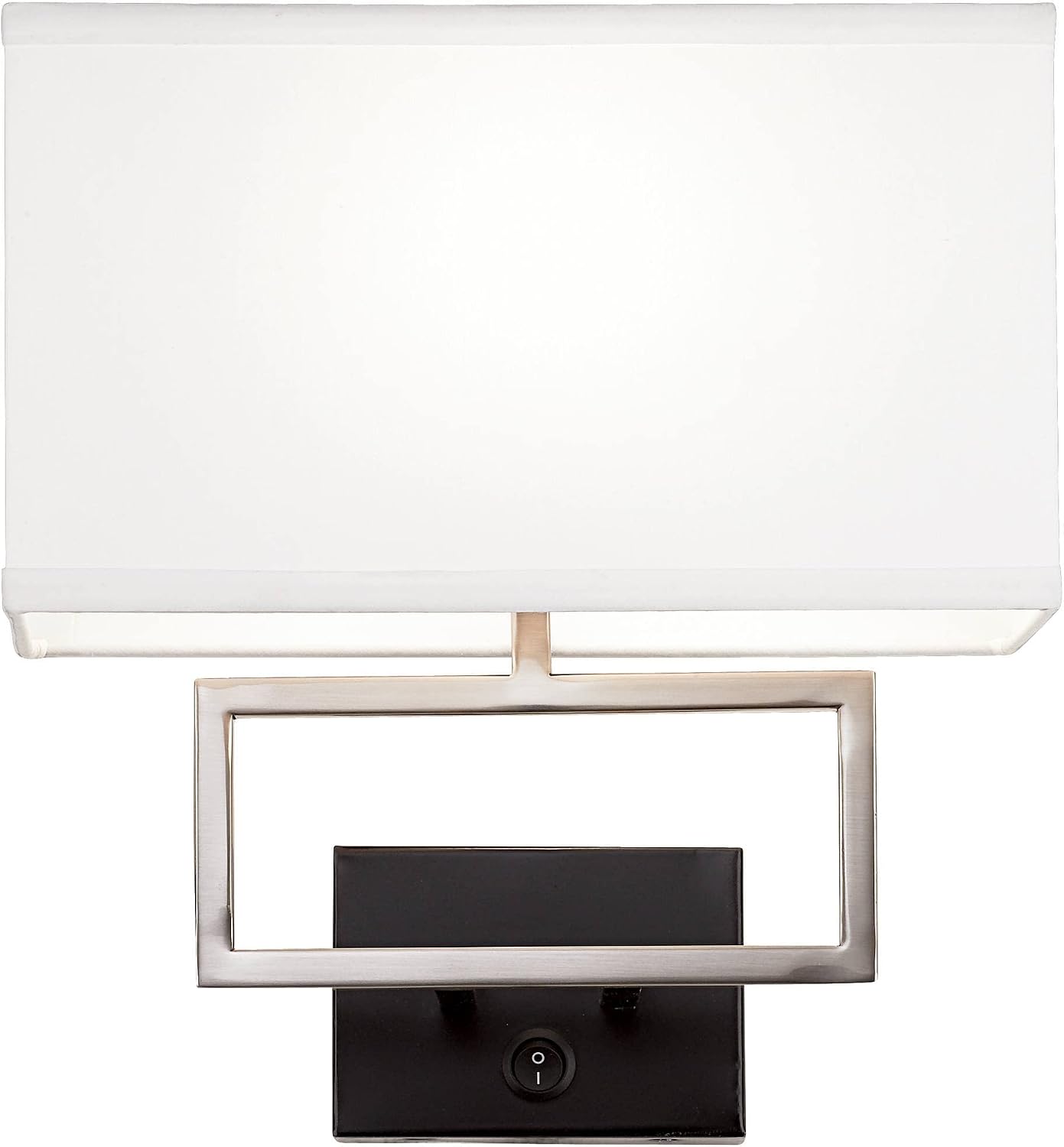 Possini Euro Design Trixie Modern Indoor Wall Lamp Brushed Nickel Silver Matte Black Plug-in Light Fixture Rectangular Fabric Shade for Bedroom Bedside House Reading Living Room Home Hallway Dining