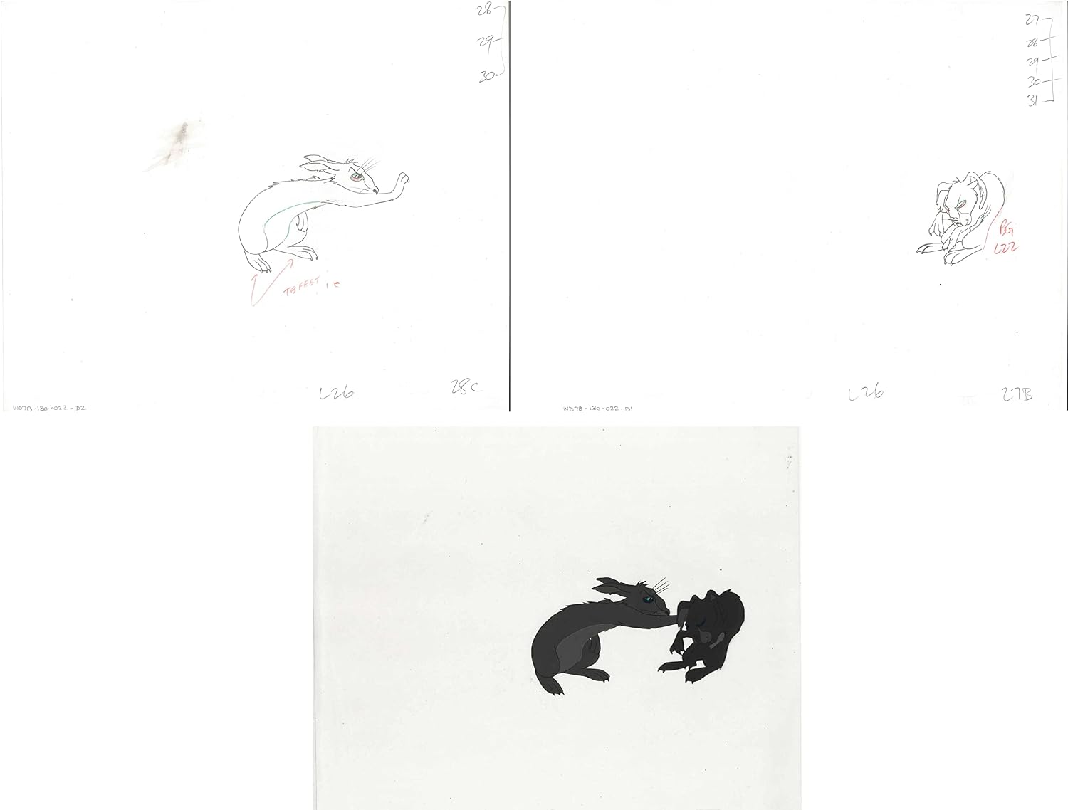 3 lot Watership Down 1978 production Animation Cel AND TWO Drawings 130-22