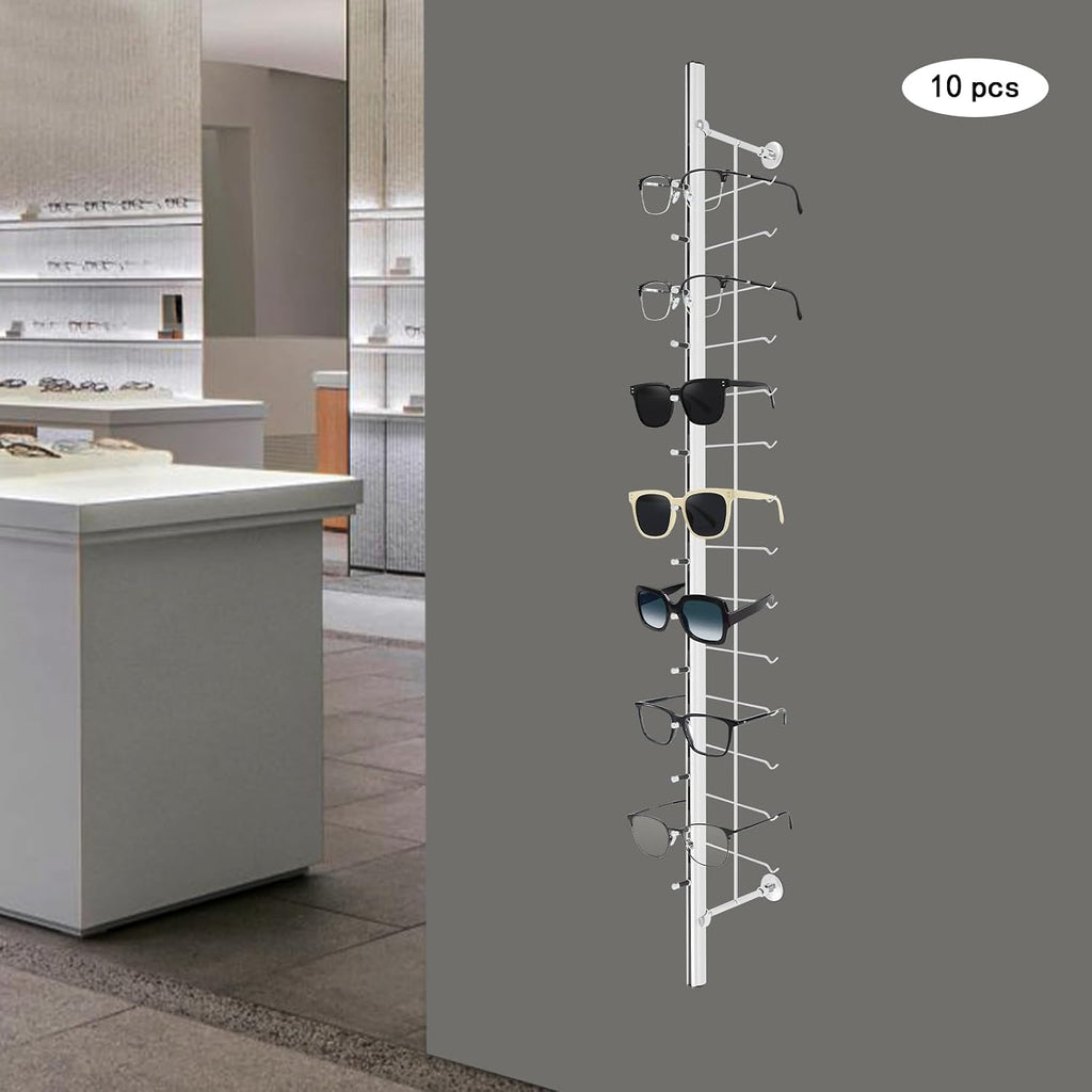 10Pcs of Set Eyeglasses Display Rack Wall Mounted Eyeglass Display Stand Holder Aluminum Alloy Eyeglasses Sunglasses Storage Organizer