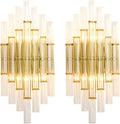 KCO Lighting Modern Crystal Wall Sconce Set of 2 Elegant Wall Mounted Light Fixture Gold Metal Wall Lamp with Clear Crystal for Bedroom Living Dining Room (Gold-2PC)