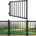 Deck Fence Gate Outdoor, 38″ Gate for 42″ Deck, Black Heavy Duty Steel Anti-Rust Door with Cuttable Width (Up to 48'), Metal Gate for Residential, Yard, Patio, with Hinges and Latch