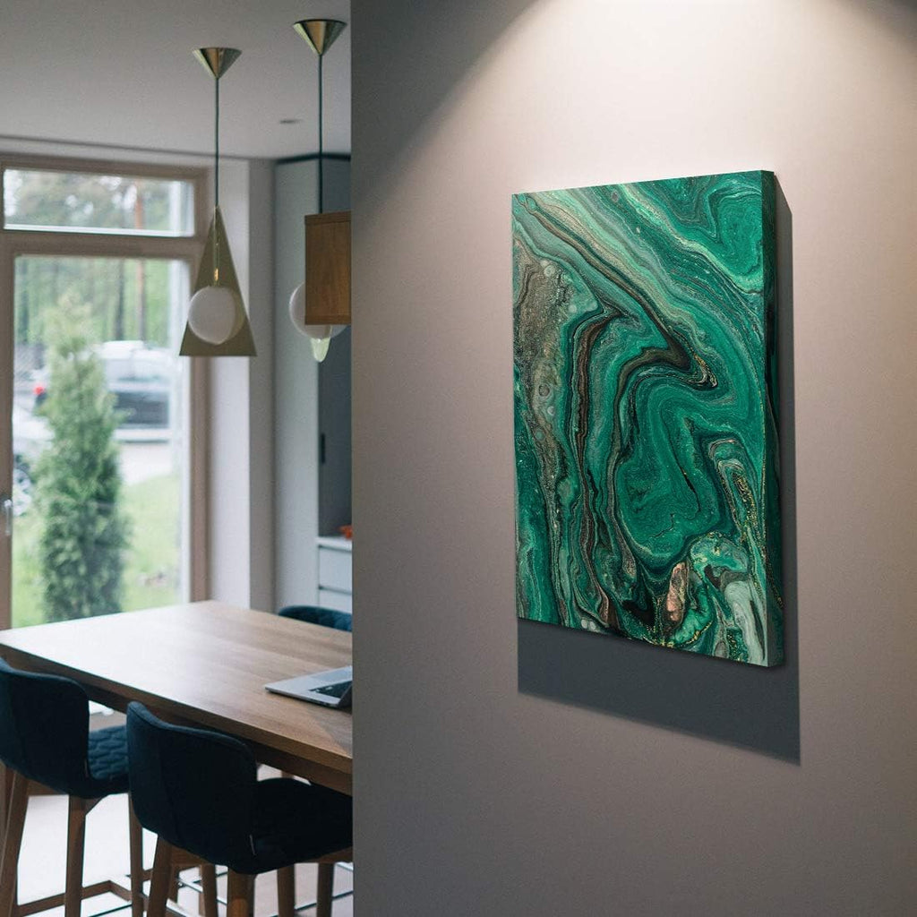 Denzoer Green Texture and Gold Abstract Wall Art Modern Canvas Prints with Solid Wood Frame Wall Pictures for Home Decoration, Ready to Hang - 36x46 inches