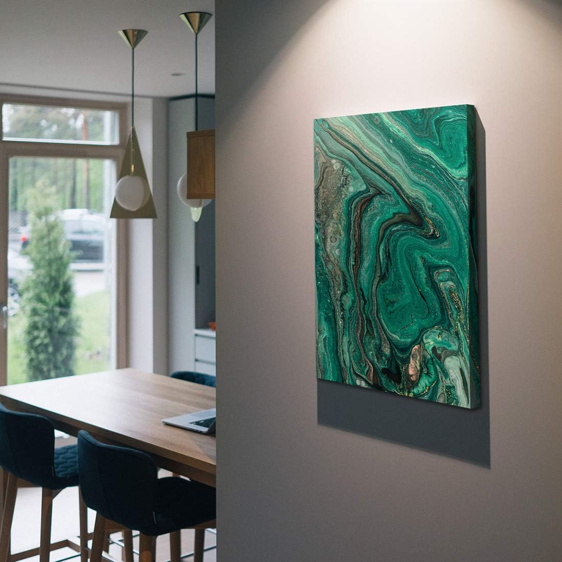 Denzoer Green Texture and Gold Abstract Wall Art Modern Canvas Prints with Solid Wood Frame Wall Pictures for Home Decoration, Ready to Hang - 36x46 inches