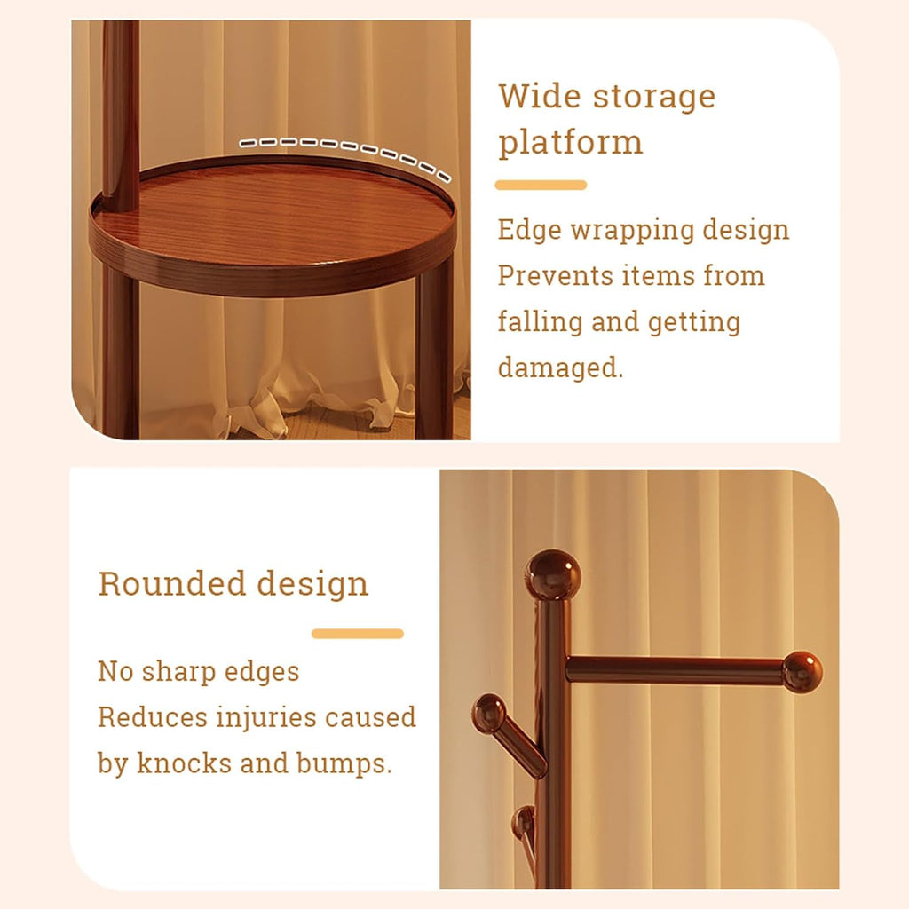 Bamboo Clothing Rack Corner Coat Rack with Hanger Hooks and 2-Tier Storage Shelves, Stand Hall Trees Free Standing Clothes Hanging Rail Garment Rack for Entryway Bedroom Living Room
