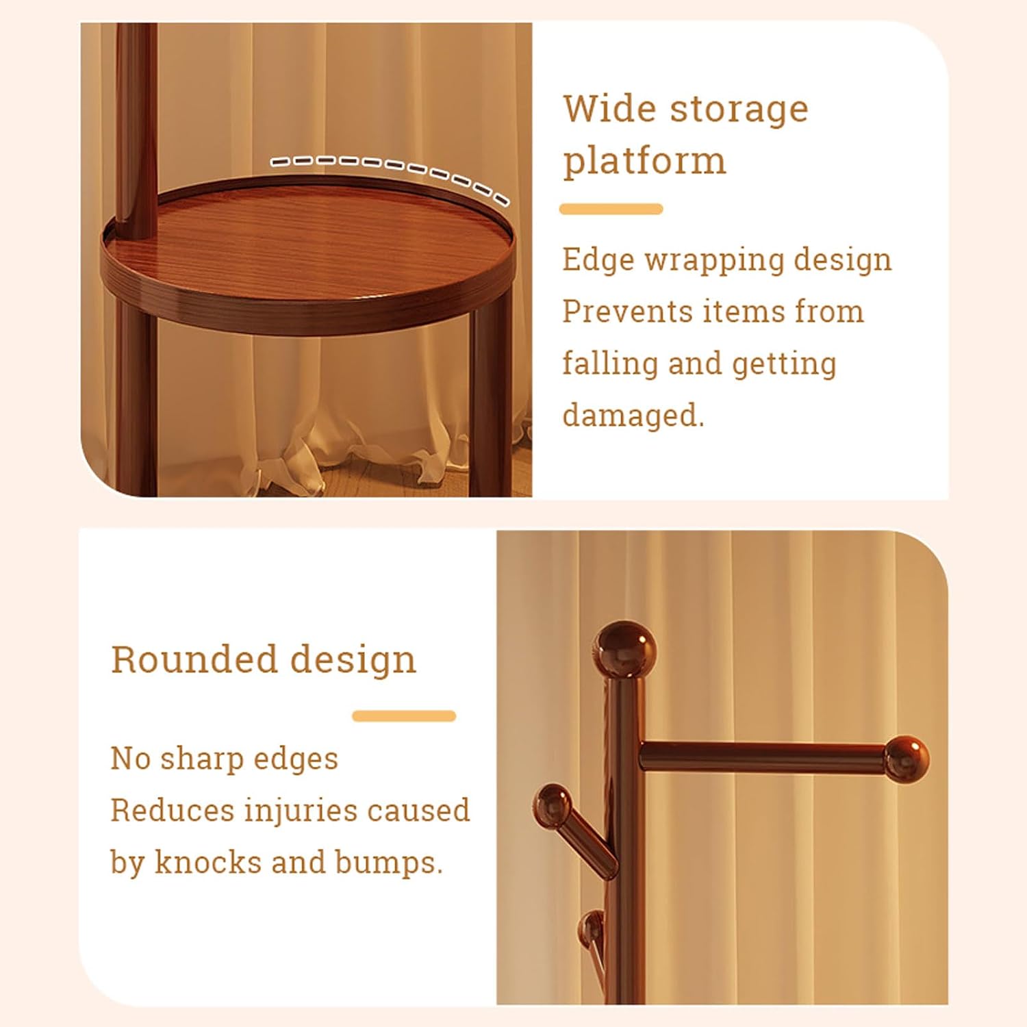 Bamboo Clothing Rack Corner Coat Rack with Hanger Hooks and 2-Tier Storage Shelves, Stand Hall Trees Free Standing Clothes Hanging Rail Garment Rack for Entryway Bedroom Living Room