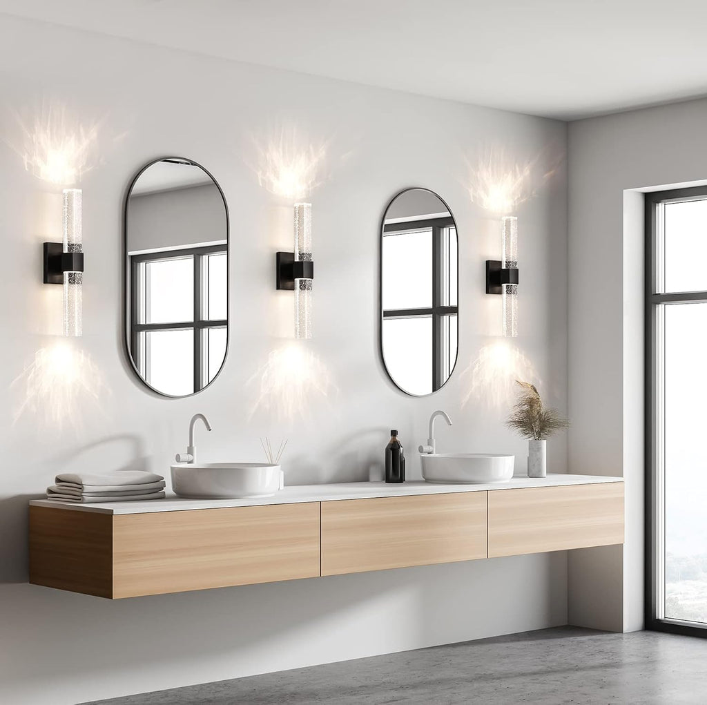 Epinl Black Sconces Wall Lighting - Modern Wall Sconces Set of Two Crystal Sconces Wall Decor Set of 2, 14W 3000K Dimmable Bathroom Vanity Light Fixtures for Hallway Bedroom Living Room