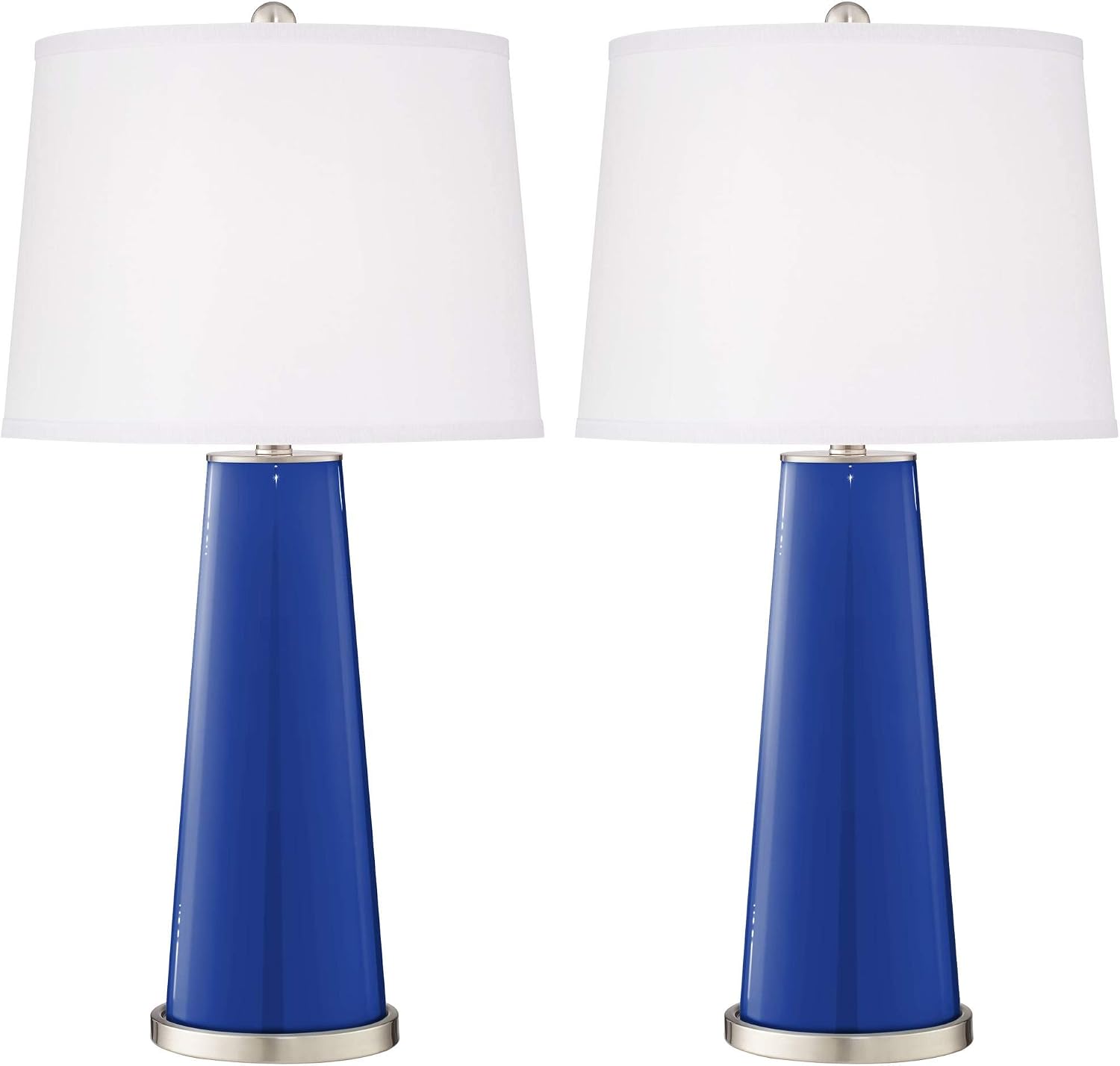 Color + Plus Leo 29 1/2' Tall Cylinder Modern Coastal End Table Lamps Set of 2 Dazzling Blue Brushed Nickel Finish Glass White Shade Living Room Bedroom Bedside Nightstand House Office Home Reading