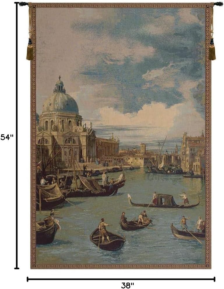Charlotte Home Furnishings Inc. Saint Mary Of Health And The Grand Canal Vertical Italian Tapestry Wall Hanging 54 X 38 Inch Viscose Cotton & Polyester Blend Wall Art Perfect Wall Decor