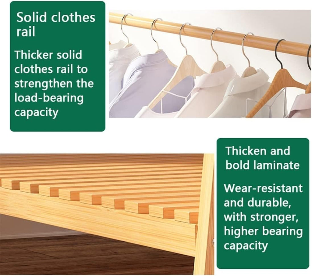Heavy Clothes Rails Shoe Bench Coat Stand Rack Hanger Bamboo Wood Garment Rack Clothing Rack with 1 Tiers Storage Shelf Corner Clothes Hanging Rack for Coat Jacket Trouser Shoe Coa
