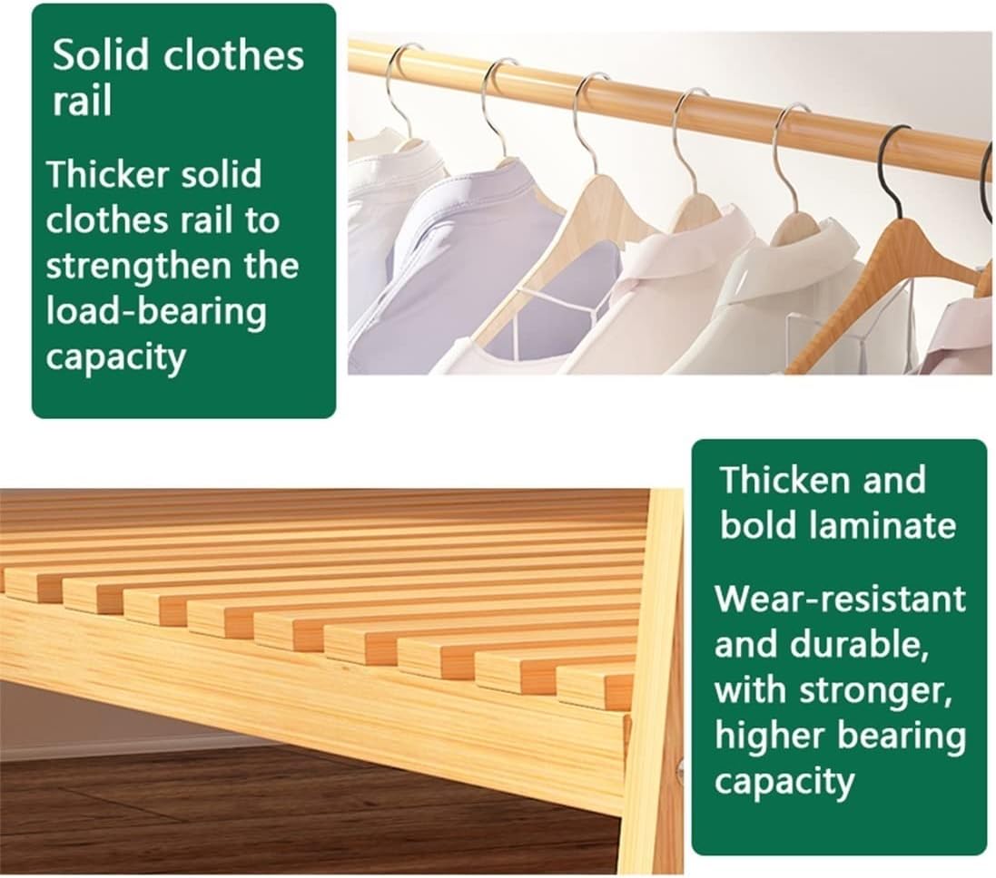 Heavy Clothes Rails Shoe Bench Coat Stand Rack Hanger Bamboo Wood Garment Rack Clothing Rack with 1 Tiers Storage Shelf Corner Clothes Hanging Rack for Coat Jacket Trouser Shoe Coa
