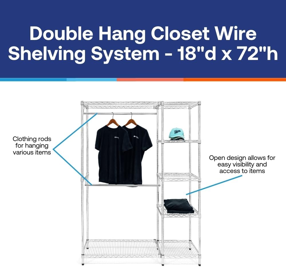 Shelving Inc. 18' d x 54' w x 72' h Double Hang Closet Wire Shelving System