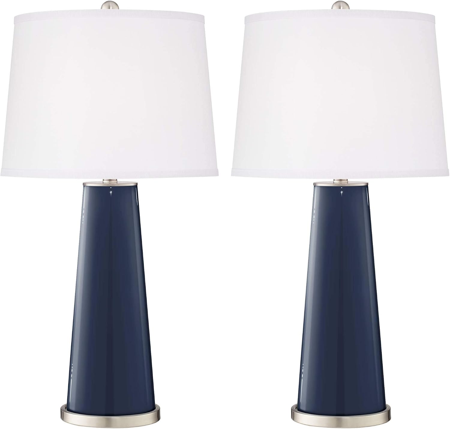 Color + Plus Leo 29 1/2' Tall Modern Coastal End Table Lamps Set of 2 Naval Blue Finish Glass Fabric White Shade Living Room Bedroom Bedside Nightstand House Office Family Reading Kitchen Entryway