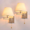 Swing Arm Wall Sconces Set of 2, Indoor Wall Lamp with White Beige Shade Reading Wall Light Fixture with On/Off Switch for Living Room Doorway Study Room Bedroom Bedside
