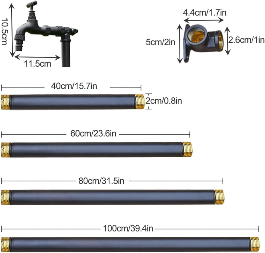 Freestanding Copper Garden Water Column with Faucet Outdoor Vertical Antifreeze Water Pipe Brass Floor Mount Water Tap for School Yard(Black,60cm/23.6'')