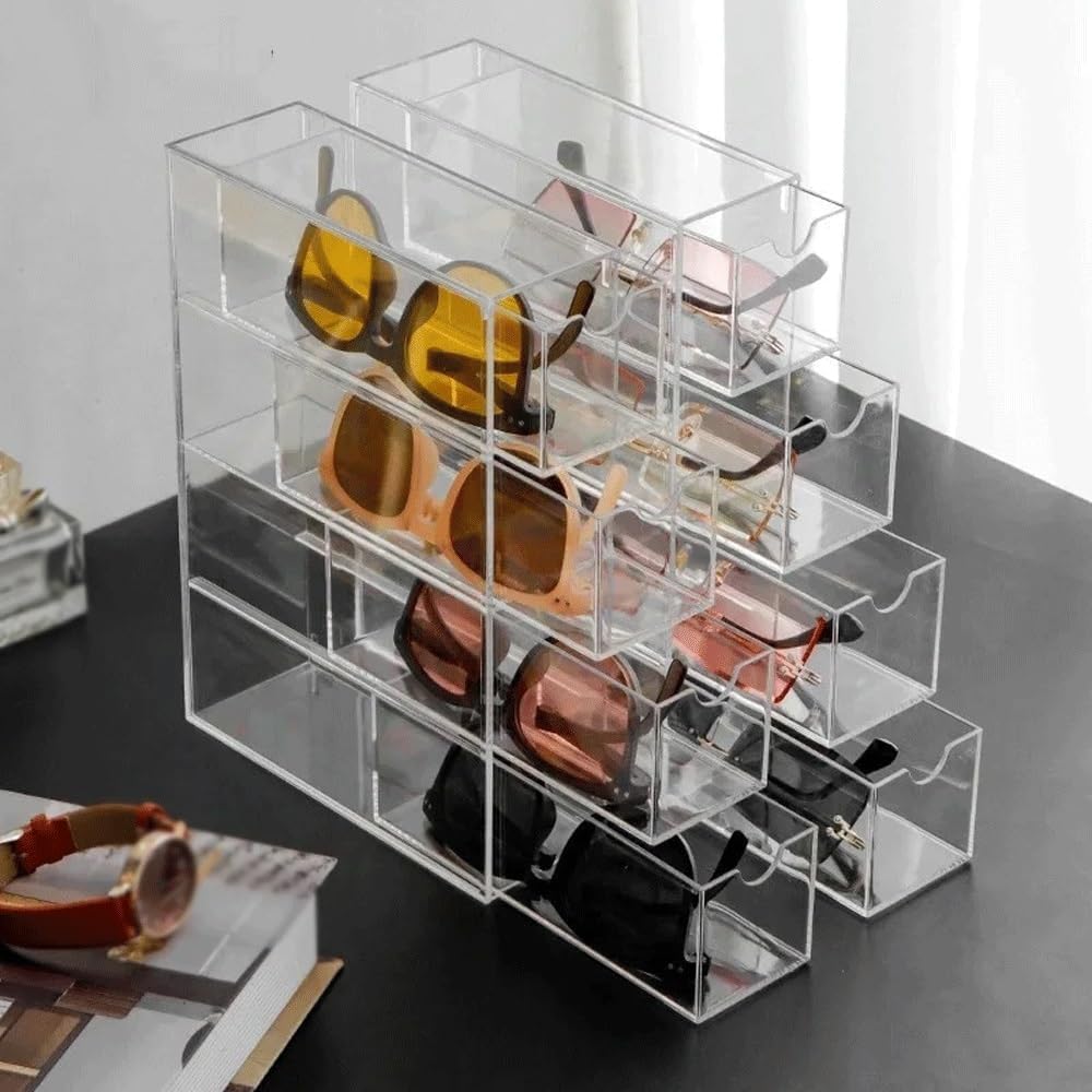 Eyeglasses Stand 4 Layers Large Glasses Organizer Box Glasses Storage Box Multifunctional Stackable Display Holder Reusable Acrylic Cosmetics Eyewear Display Rack
