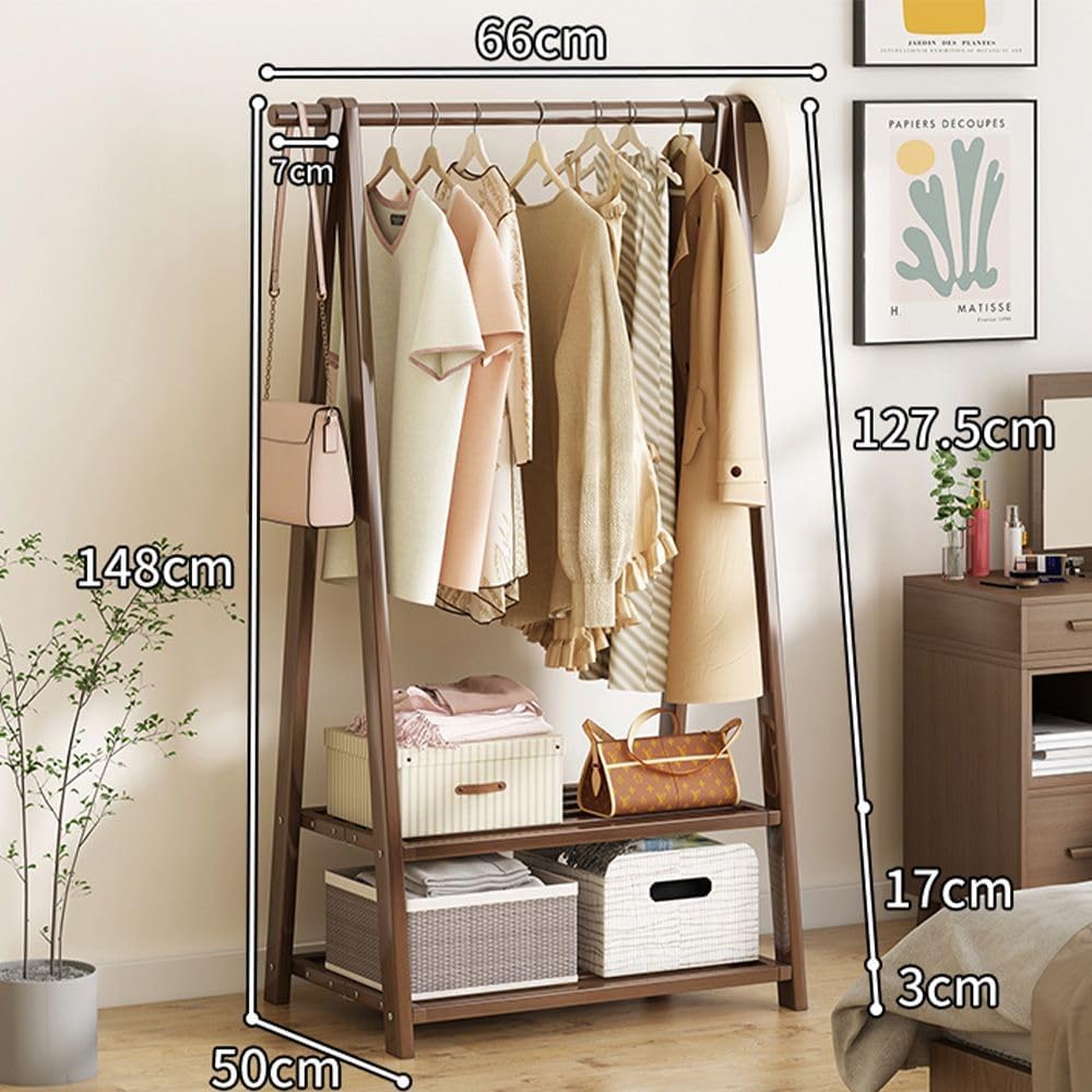 HomeLava Clothes Rack Portable Heavy Duty Garment Rack for Hanging Clothes, Free Standing Closet Organizers with 2 Tiers Shelves for Cloakroom Bedroom Laundry Room (Rustic Brown, 25.9'')