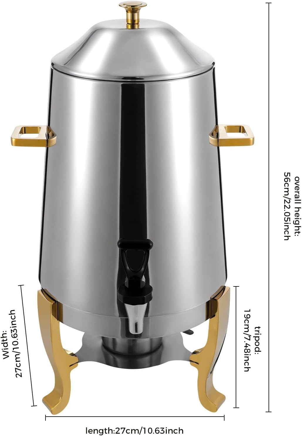 13L Coffee Urn and Hot Beverage Dispenser with Fuel Holder & Heating board, 3.4 Gallon Stainless Steel Drink Dispenser for Hot Drinks, Hot Water Urn for Catering (Silver+Gold)