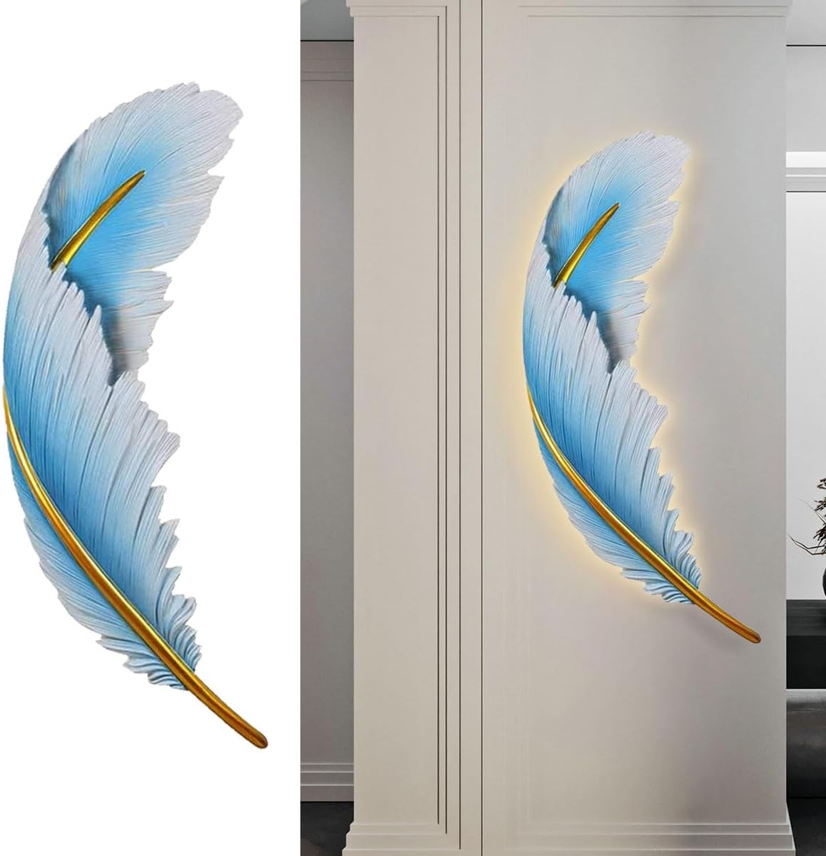 Feather Wall Sconce Modern led Wall Light Sconce Blue Feather Design Art Deco Wall Light Mid-Century Wall Lights Dimmable Sconce for Bedroom Living Room Dining Room Hallway