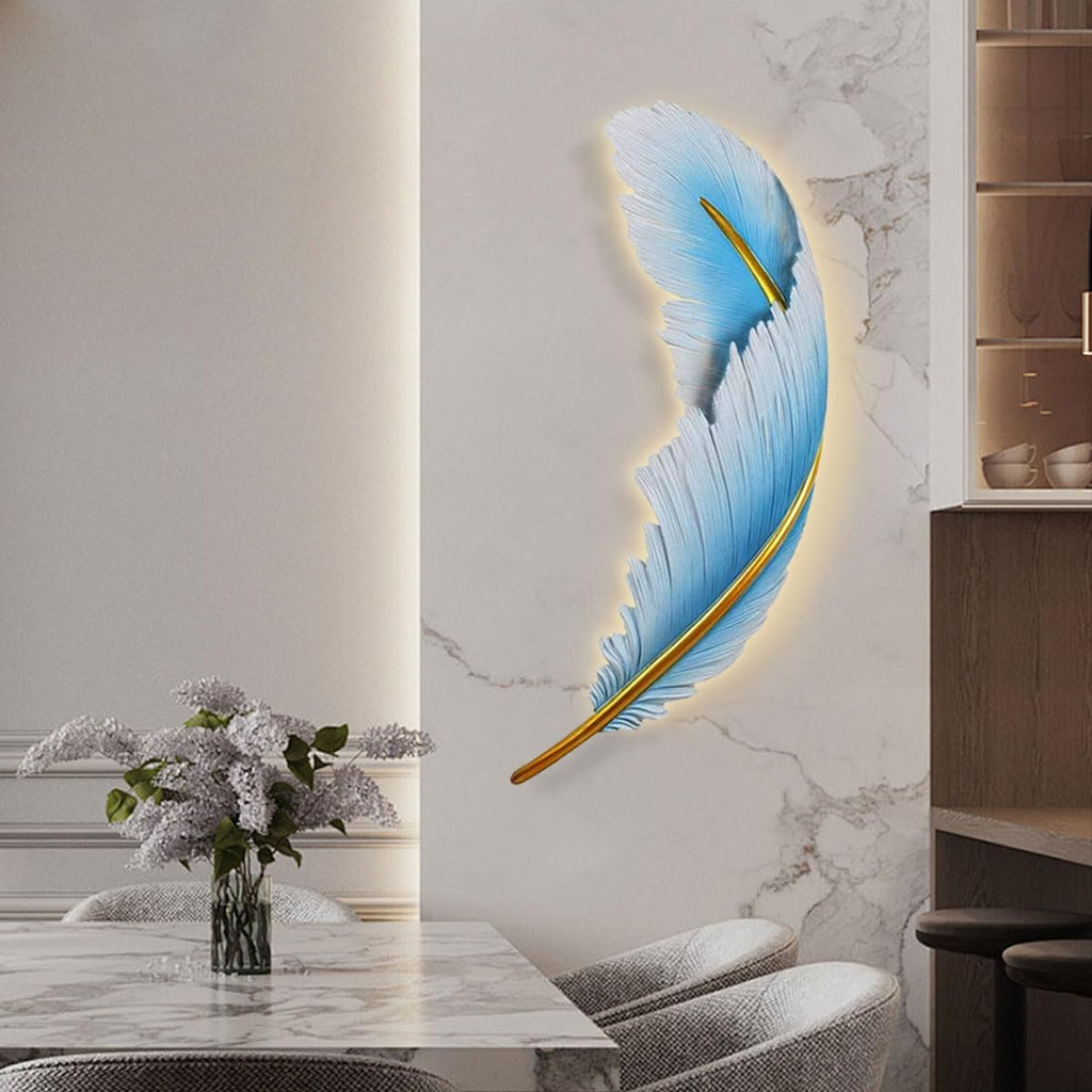 Modern LED Wall Light Vintage Dimmable Wall Lights Fixtures Mid Century Blue Resin Feather Design 3000k-6000k Indoor Wall Mount Lamp for Bedroom Living Dining Room Hallway