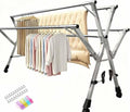 5Poles Folding Clothes Drying Rack,Stainless Steel Laundry Rack with Wheels, Blanket Rack,Clothe Sline, Extendable,with Windproof Hooks,for Indoor Outdoor