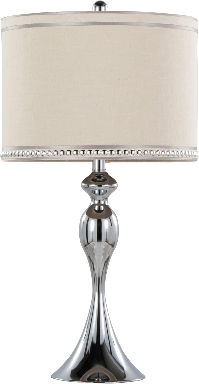 Ashland 27' Metal Table Lamps Set of 2, Desk Lamp, Bedside Lamps for Night Stands, Nightstand Lamp, Small Lamp, Small Table Lamps for Living Room Set of 2 (Polished Chrome, Cream Linen)
