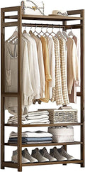 Bamboo Clothes Rack with Compartments and Storage Shelves Portable Coat Stand and Hanging Rail for Bedroom and Entryway nizing.