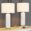 Maxax 28' Ceramic Table Lamps Set of 2, White Modern Nightstand Lamp with USB Charging Port, 3 Way Dimmable Bedside Lamp with Linen Shades for Bedroom, Living Room and Office