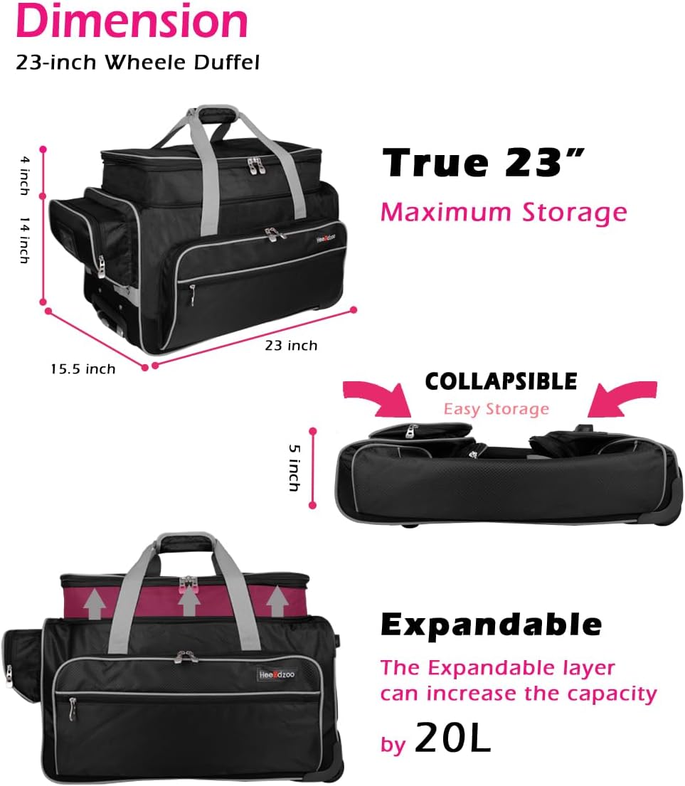 Dance Bag with Garment Rack,23inch Dance Competition Garment Bags with Clothes Rack,Suitcase,Rolling Duffle for Travel, Wheeled Drop-Bottom Upright Luggage Closet Suitcase(Expand-Grey)