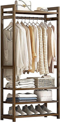 Floor-Standing Solid Wood Rotating Coat Rack，Freestanding Bamboo Clothes Rack with Hanging Rail, Storage Shelves & Compartments - Stylish Garment Hanger for Bedroom, Entryway & Closet Organi