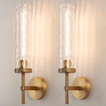 19.5' Knurled Brass Wall Sconces Set of 2, Gold Bathroom Vanity Light Fixtures with Water Ripples Glass Tube, Modern Lamp Lighting for Bedroom, Living Room, Hallway, Staircase, Mirror, Kitchen