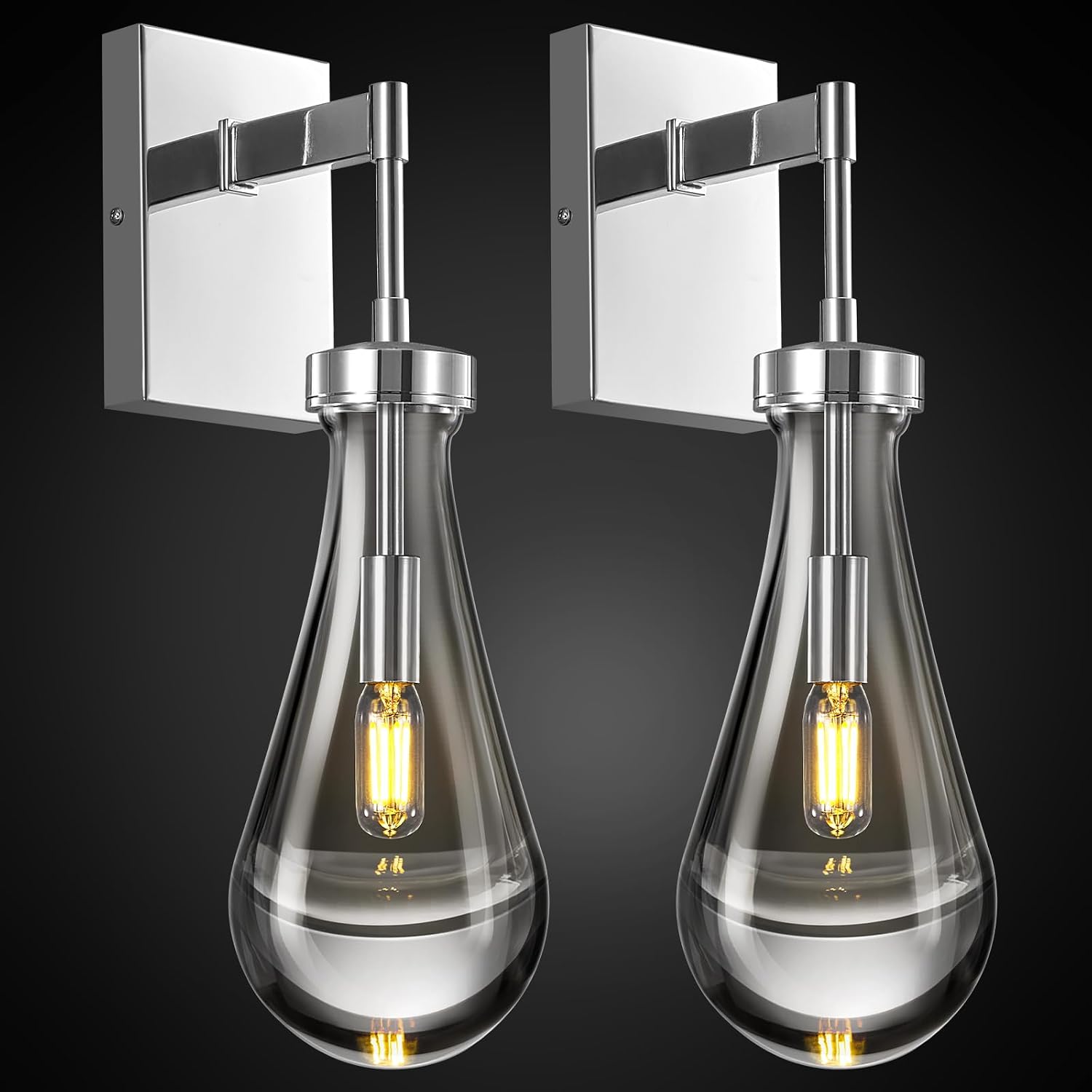 Raindrop Wall Sconces Set of Two Chrome Sconces Wall Decor Modern Wall Lighting Glass Bathroom Sconces Indoor Vanity Light Wall Lamp for Bedroom Living Room Stair