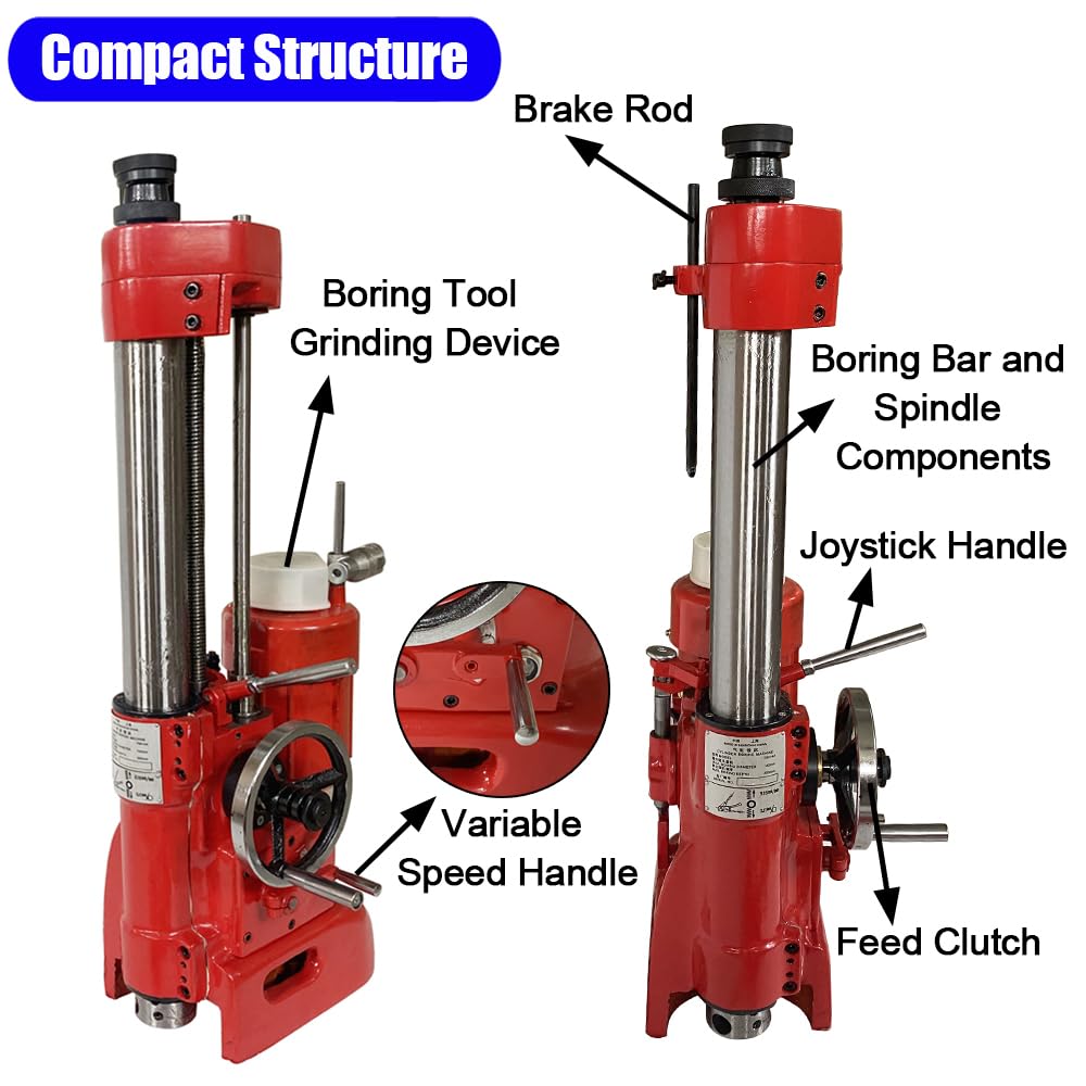 220V Cylinder Boring Machine Manual & Auto Honing & Cylinder Repair Equipment, 2.56-5.5' Boring Dia, 11.8' Max Depth, Professional Engine Rebuilding Borer for Automotive Tractor Motorcycle