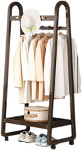 Multifunctional Bamboo Clothes Rack on Wheels with 3 5 Hooks & Shoe Storage Shelf Portable Garment Hanging Stand for Bedroom & Living Room Walnut 60CM