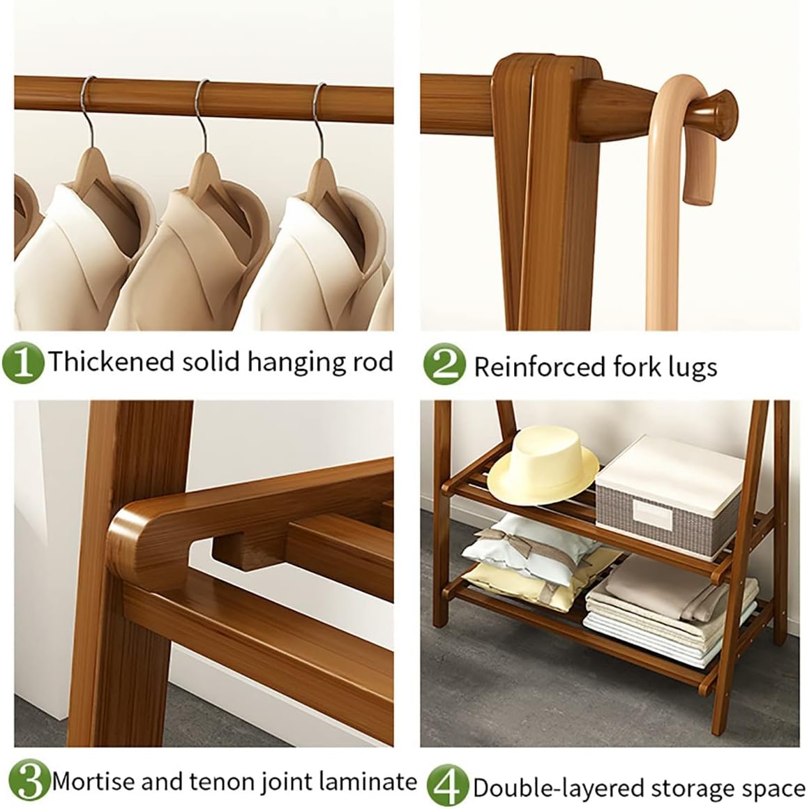 Bamboo Wood Garment Rack, with Storashelves, Clothes Hanging Rack, for Entryway Living Bedroom/Green/116 * 40 * 160Cm