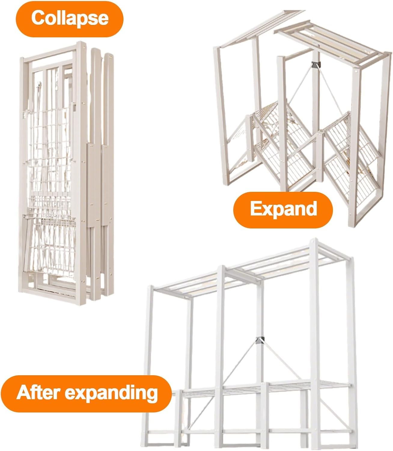 Heavy Duty Wardrobe Closet With Cover, Foldable Garment Rack With Hanging Rods, Metal Clothing Rack, Covered Clothing Coat Storage Organizer, For Bedroom(E,190cm/74.8in)
