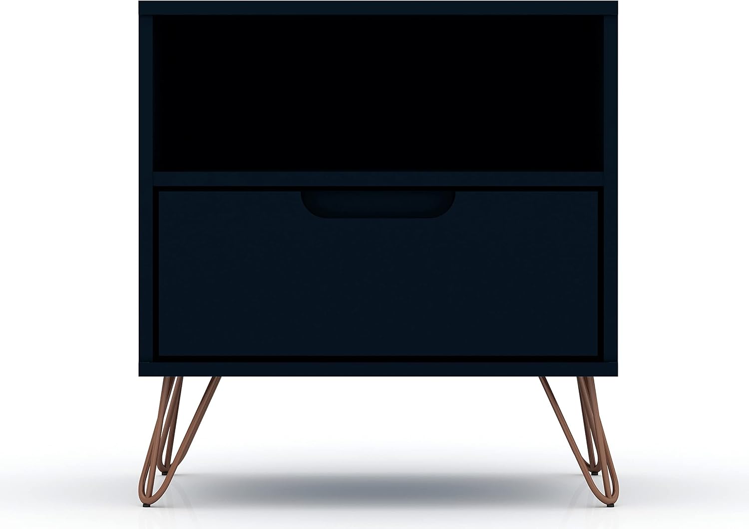 Manhattan Comfort Rockefeller Nightstands Set of 2 with Drawer and Cubby, Ideal for Bedroom and Living Room, Bedside Table with Mid Century Modern Design, Functional Storage Organizer, Blue