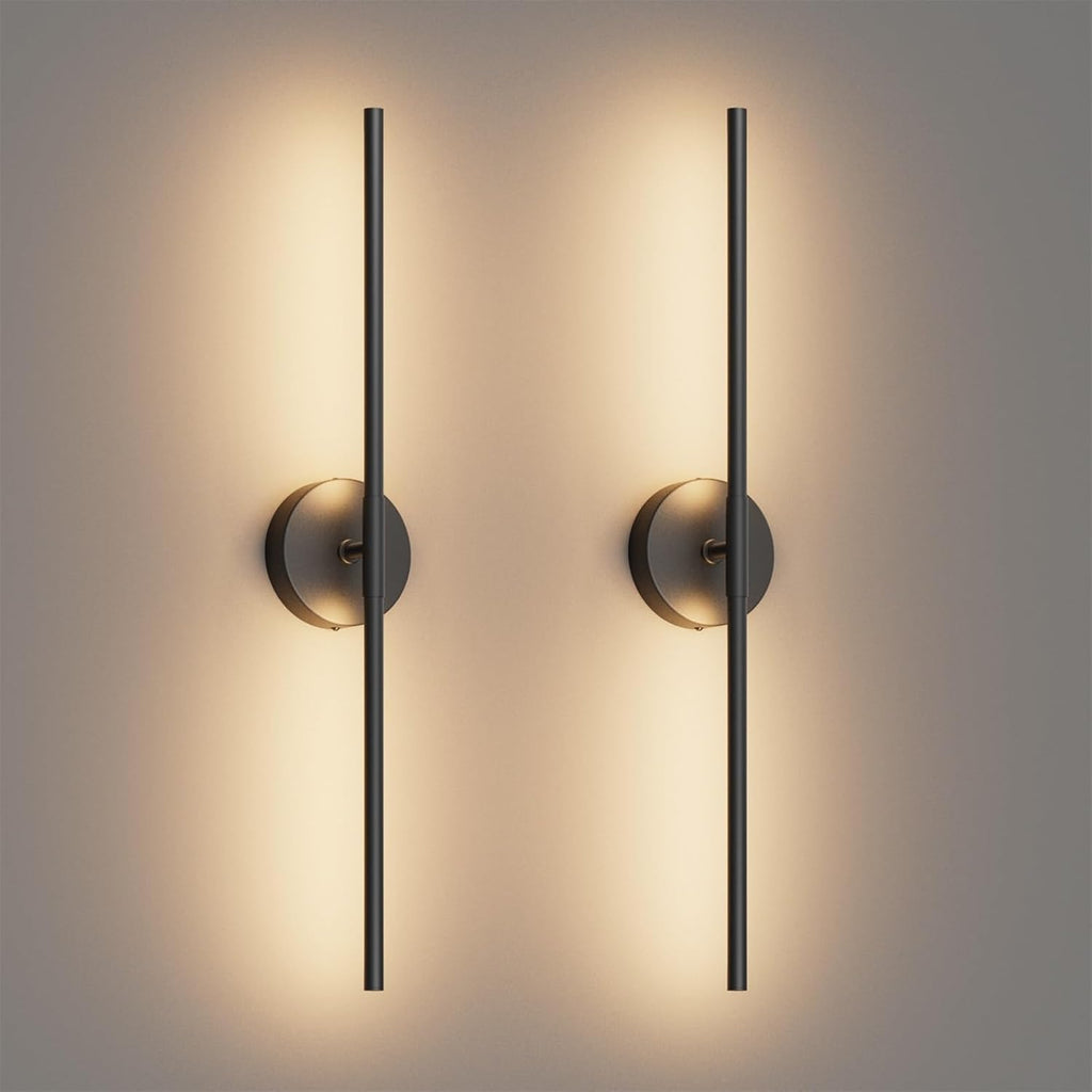 28In Black Wall Sconce Set of Two Hardwired 3000K LED Modern Wall Light Fixture 360° Rotatable for Living Room Hallway Bedroom(2 Pack)