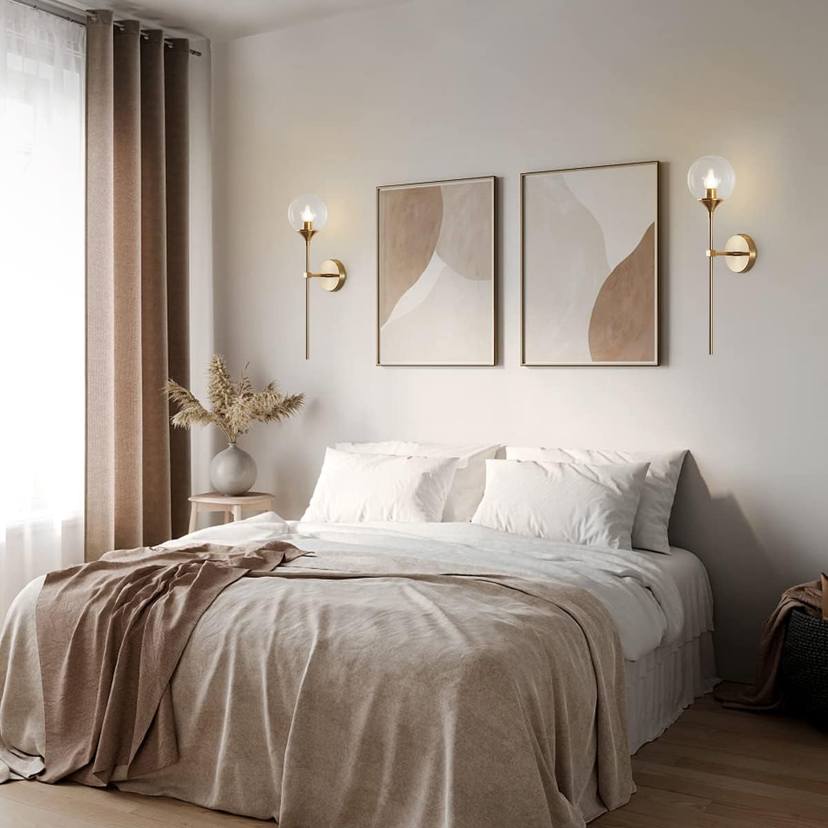 BOKT Clear Bubble Glass Globe Wall Mounted Sconce Light Set of 2 Modern Brass Gold Long Pole Wall Sconce Lighting Set of Two Mid Century Vintage Bathroom Mirror Wall Lamp (Clear)